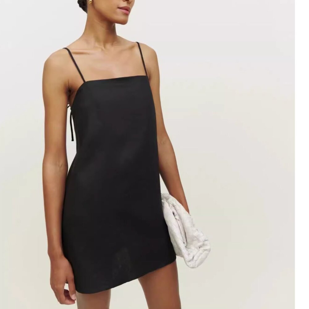 NWT Reformation Aubree Linen Mini Dress Small Black